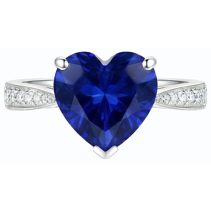 Natural Earth Mined Diamond Solitaire With Accents Heart Ceylon Sapphire Ring 3.50 Carats