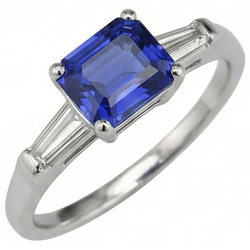 Natural Earth Mined Diamond Three Stone Ring Emerald Ceylon Sapphire 2 Carats White Gold