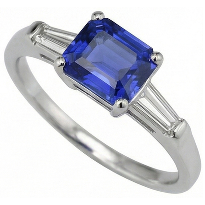 Natural Earth Mined Diamond Three Stone Ring Emerald Ceylon Sapphire 2 Carats White Gold
