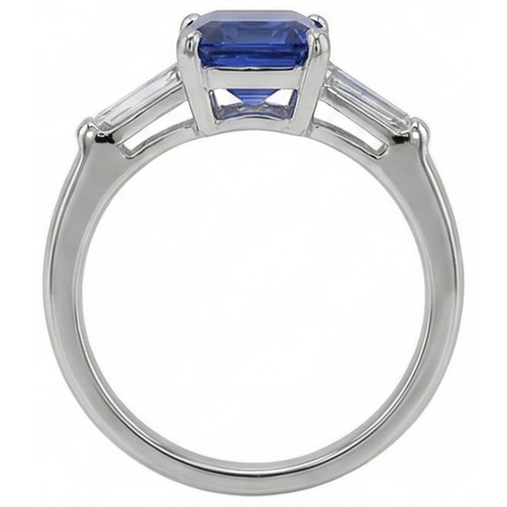 Natural Earth Mined Diamond Three Stone Ring Emerald Ceylon Sapphire 2 Carats White Gold
