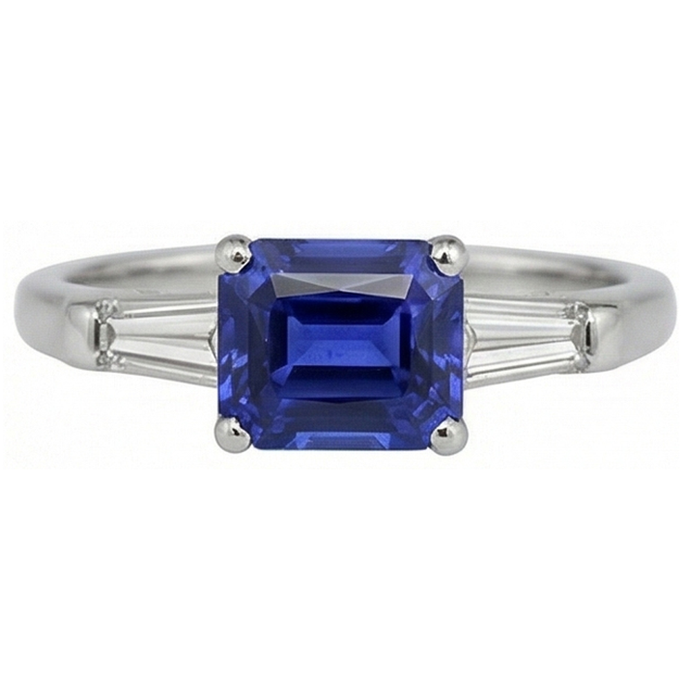 Natural Earth Mined Diamond Three Stone Ring Emerald Ceylon Sapphire 2 Carats White Gold