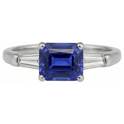 Natural Earth Mined Diamond Three Stone Ring Emerald Ceylon Sapphire 2 Carats White Gold