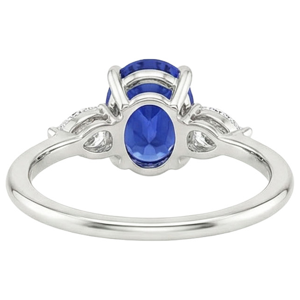 Natural Earth Mined Diamond Three Stone Ring Oval Cut Ceylon Sapphire 3.50 Carats