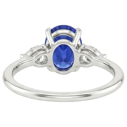 Natural Earth Mined Diamond Three Stone Ring Oval Cut Ceylon Sapphire 3.50 Carats
