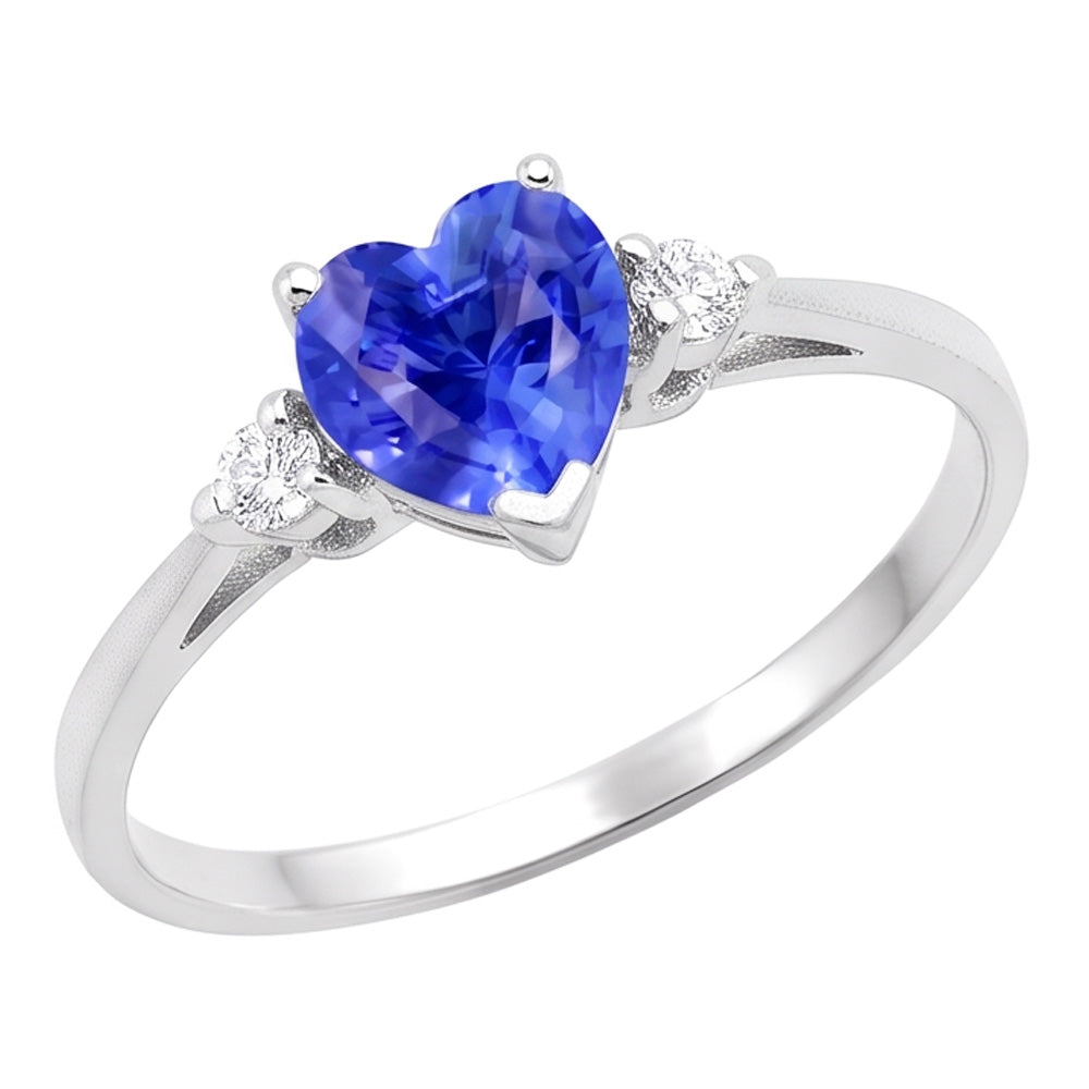 Natural Earth Mined Diamond Three Stone Sri Lankan Sapphire Ring 1.75 Carats