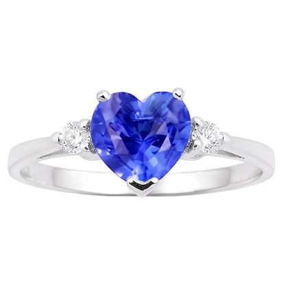 Natural Earth Mined Diamond Three Stone Sri Lankan Sapphire Ring 1.75 Carats