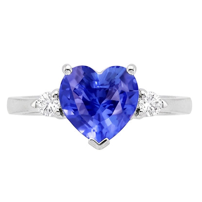 Natural Earth Mined Diamond Three Stone Sri Lankan Sapphire Ring 1.75 Carats