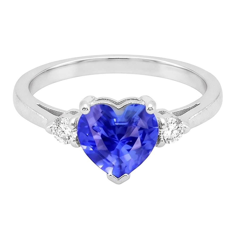 Natural Earth Mined Diamond Three Stone Sri Lankan Sapphire Ring 1.75 Carats