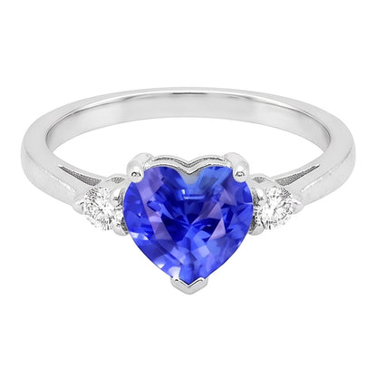 Natural Earth Mined Diamond Three Stone Sri Lankan Sapphire Ring 1.75 Carats