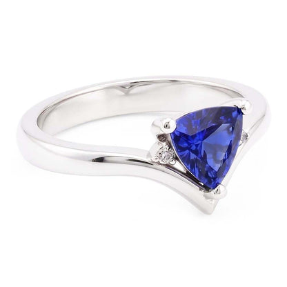 Natural Earth Mined Diamond Three Stone Trillion Sapphire Ring 1.25 Carats Heart Style