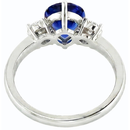 Natural Earth Mined Diamond Three Stone Wedding Heart Ceylon Sapphire Ring 2.50 Carats