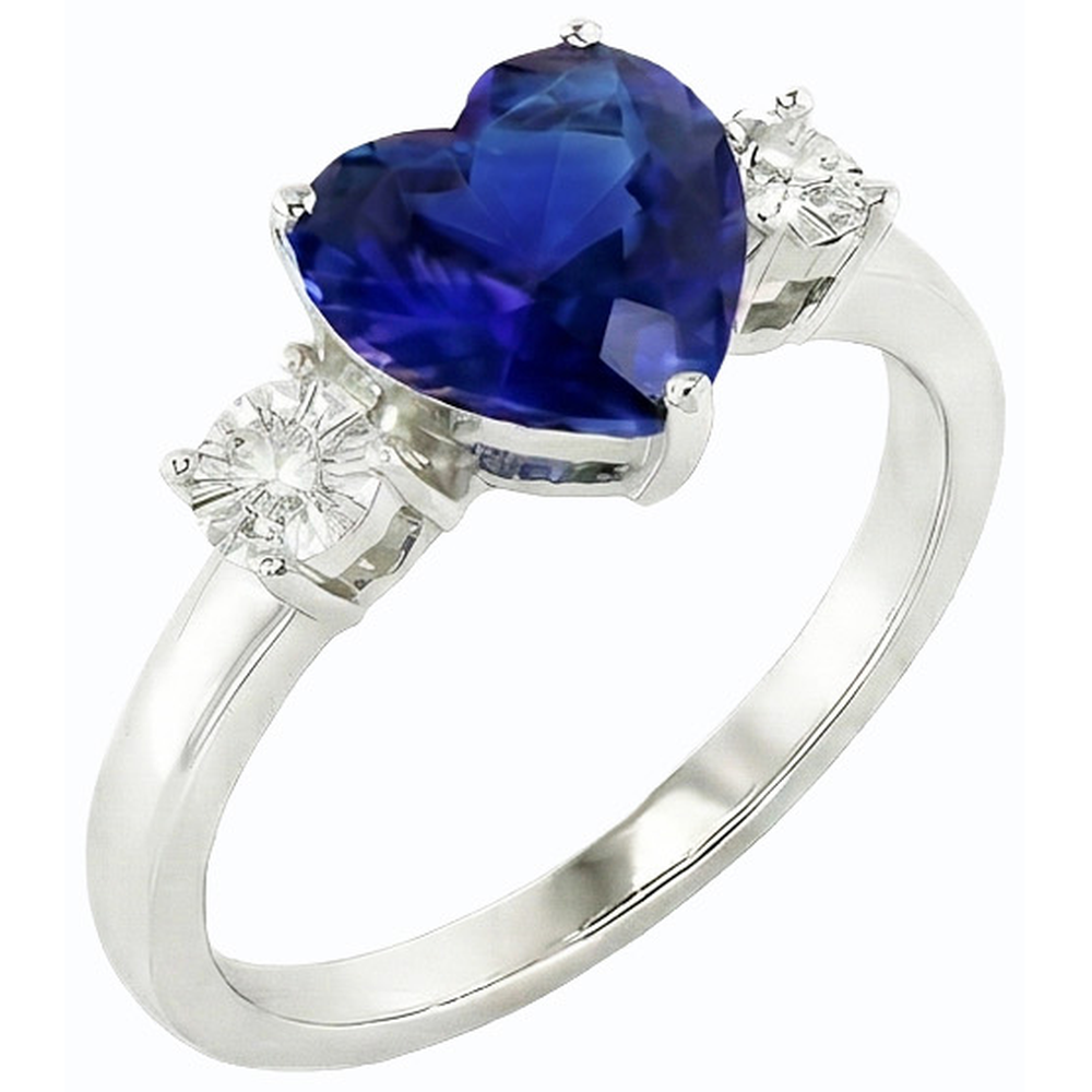 Natural Earth Mined Diamond Three Stone Wedding Heart Ceylon Sapphire Ring 2.50 Carats