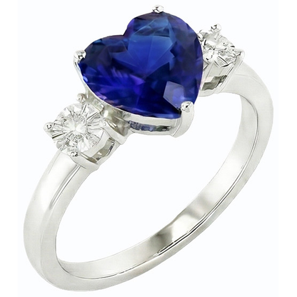Natural Earth Mined Diamond Three Stone Wedding Heart Ceylon Sapphire Ring 2.50 Carats