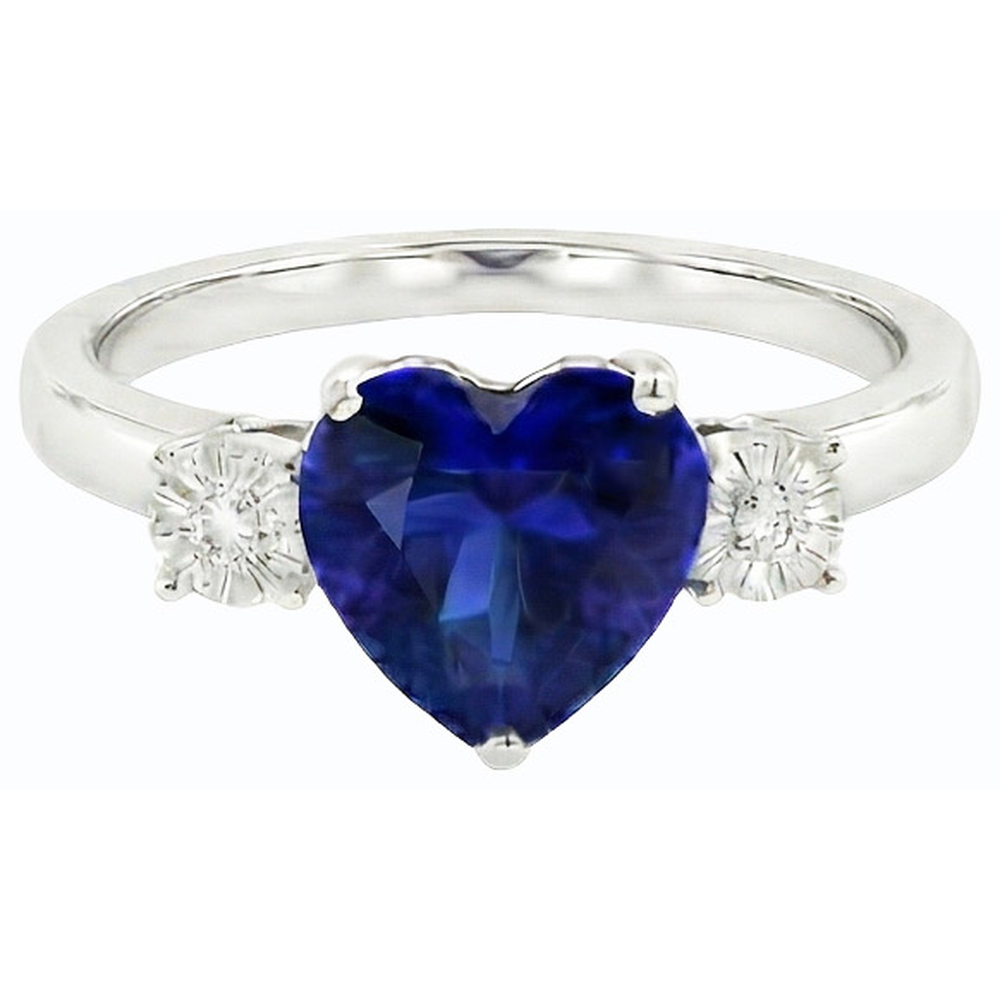 Natural Earth Mined Diamond Three Stone Wedding Heart Ceylon Sapphire Ring 2.50 Carats