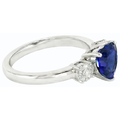 Natural Earth Mined Diamond Three Stone Wedding Heart Ceylon Sapphire Ring 2.50 Carats