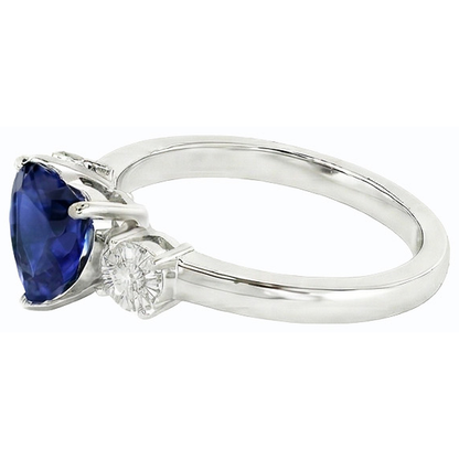 Natural Earth Mined Diamond Three Stone Wedding Heart Ceylon Sapphire Ring 2.50 Carats