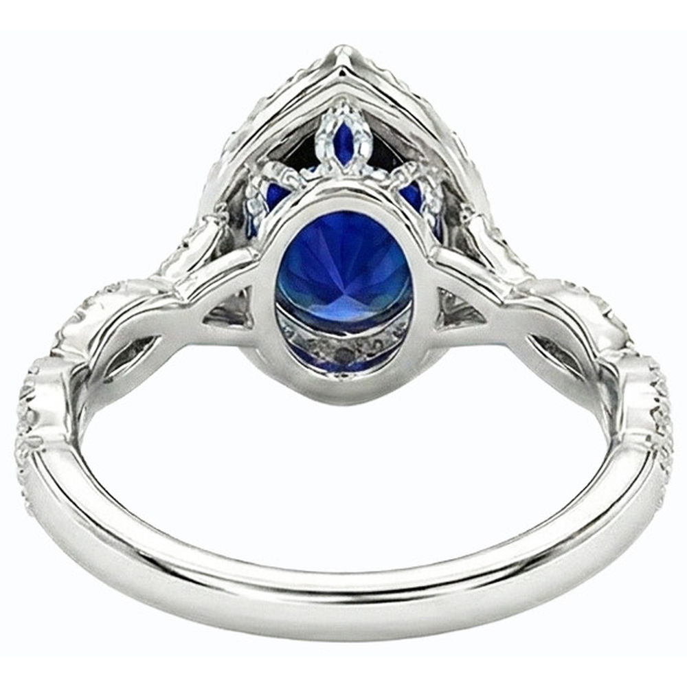 Natural Earth Mined Diamond Wedding Halo Ring Pear Shaped Sri Lankan Sapphire 4 Carats