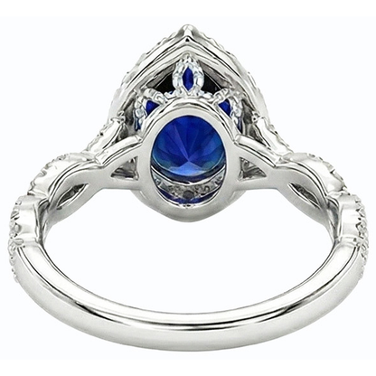 Natural Earth Mined Diamond Wedding Halo Ring Pear Shaped Sri Lankan Sapphire 4 Carats