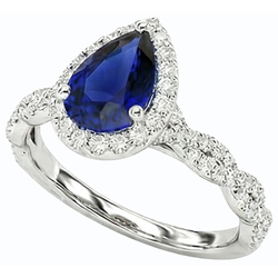 Natural Earth Mined Diamond Wedding Halo Ring Pear Shaped Sri Lankan Sapphire 4 Carats