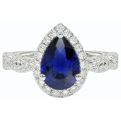 Natural Earth Mined Diamond Wedding Halo Ring Pear Shaped Sri Lankan Sapphire 4 Carats
