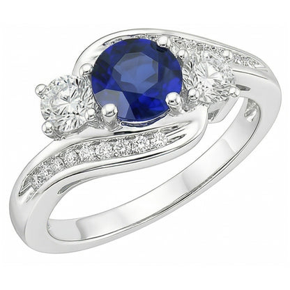Natural Earth Mined Diamond Wedding Jewelry 2 Carat Round Ceylon Sapphire Ring