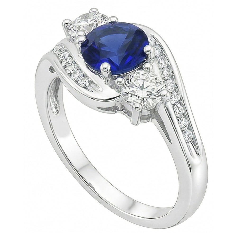 Natural Earth Mined Diamond Wedding Jewelry 2 Carat Round Ceylon Sapphire Ring