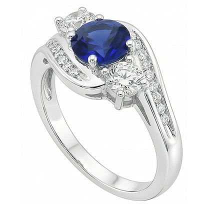 Natural Earth Mined Diamond Wedding Jewelry 2 Carat Round Ceylon Sapphire Ring