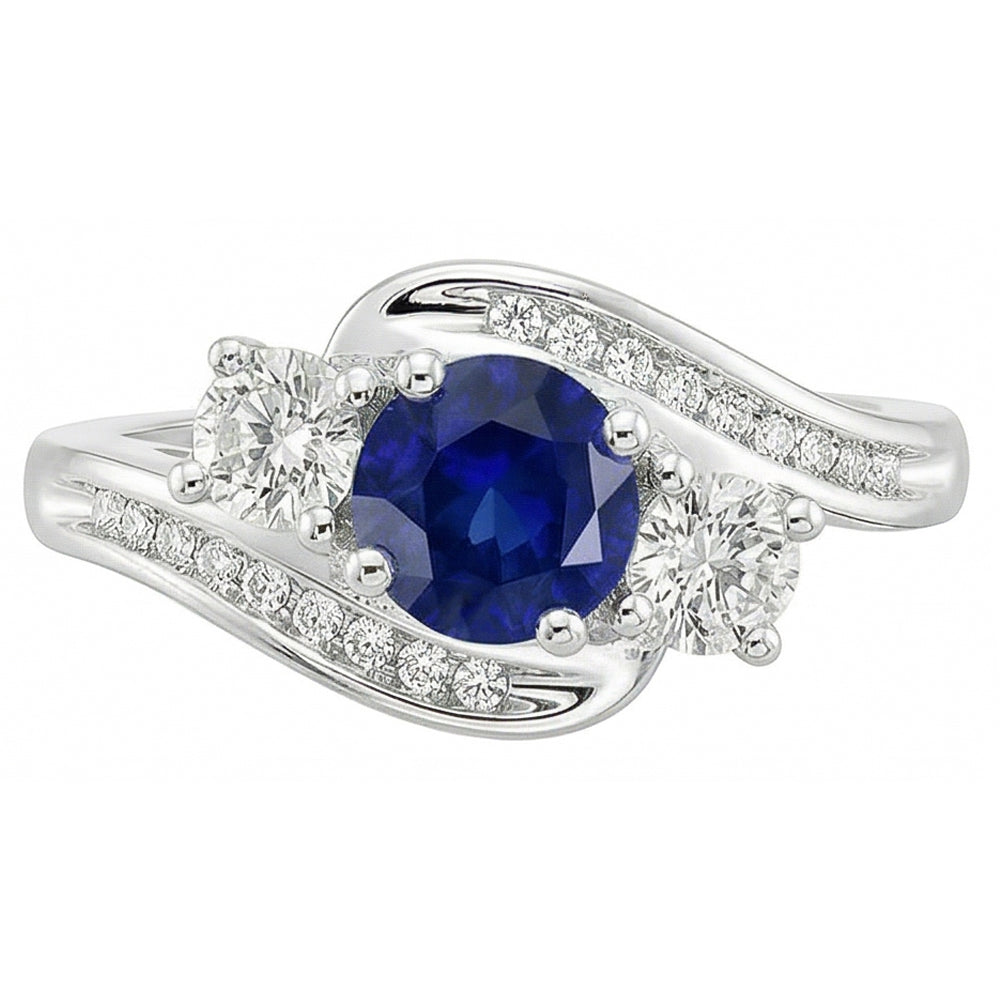 Natural Earth Mined Diamond Wedding Jewelry 2 Carat Round Ceylon Sapphire Ring