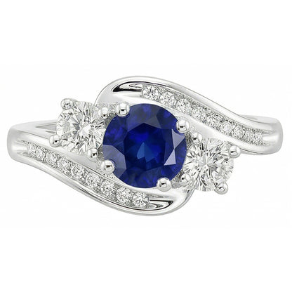 Natural Earth Mined Diamond Wedding Jewelry 2 Carat Round Ceylon Sapphire Ring