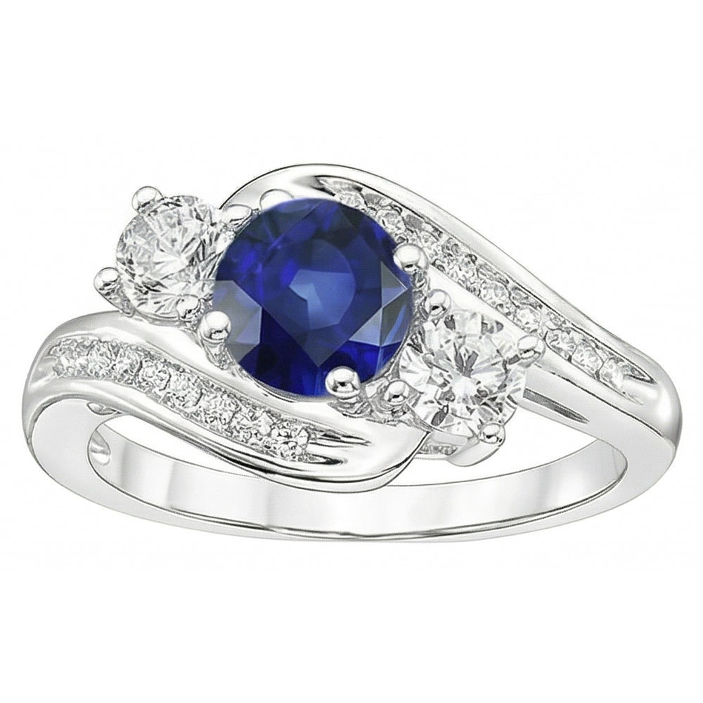 Natural Earth Mined Diamond Wedding Jewelry 2 Carat Round Ceylon Sapphire Ring