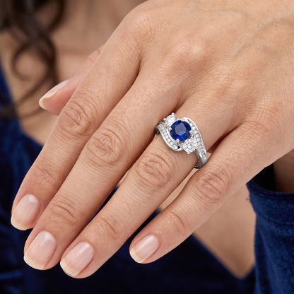 Natural Earth Mined Diamond Wedding Jewelry 2 Carat Round Ceylon Sapphire Ring