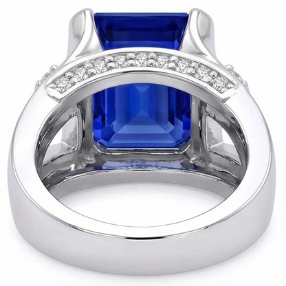 Natural Earth Mined Diamond Wedding Ring Asscher Blue Sapphire Gold V Split Shank 3 Carats
