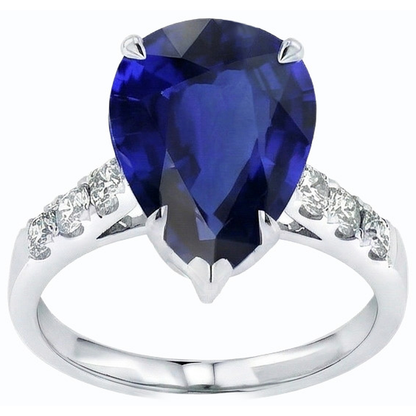 Natural Earth Mined Diamond Wedding Ring Pear Sri Lankan Sapphire Prong Set 5 Carats