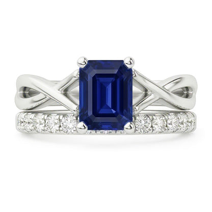 Natural Earth Mined Diamond Wedding Ring Set Emerald Sapphire 2.50 Carats Infinity Shank
