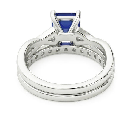 Natural Earth Mined Diamond Wedding Ring Set Emerald Sapphire 2.50 Carats Infinity Shank