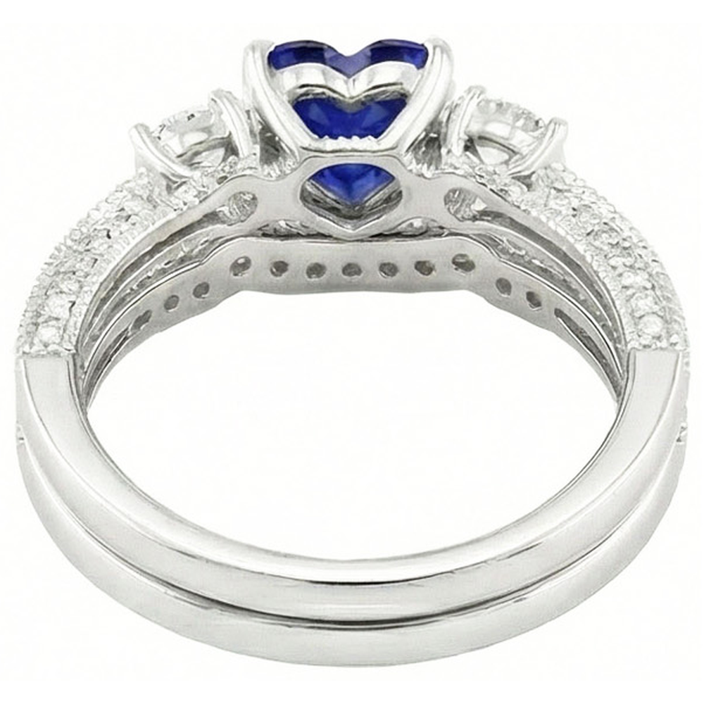 Natural Earth Mined Diamond Wedding Ring Set Heart Blue Sapphire Antique Style 3.50 Carats