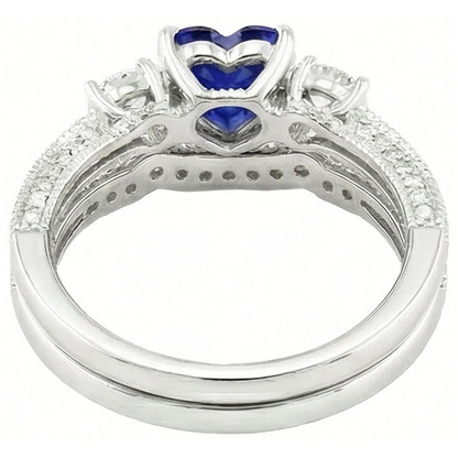 Natural Earth Mined Diamond Wedding Ring Set Heart Blue Sapphire Antique Style 3.50 Carats