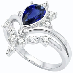 Natural Earth Mined Diamond Wedding Ring Set Pear Ceylon Sapphire 3 Carats Crown Style