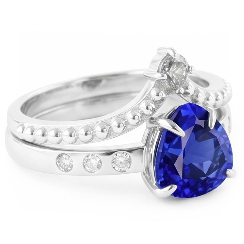Natural Earth Mined Diamond Wedding Ring Set Trillion Blue Sapphire 2 Carats