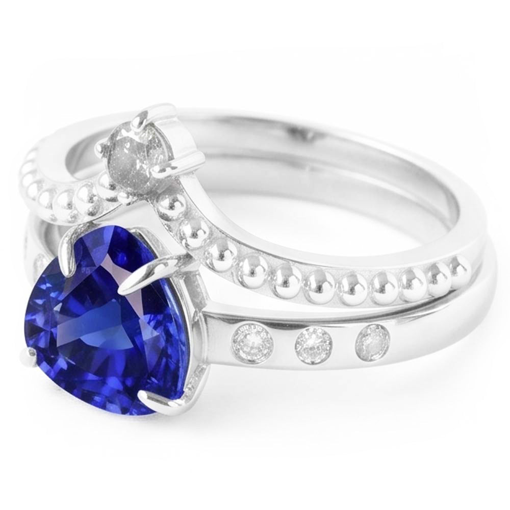 Natural Earth Mined Diamond Wedding Ring Set Trillion Blue Sapphire 2 Carats