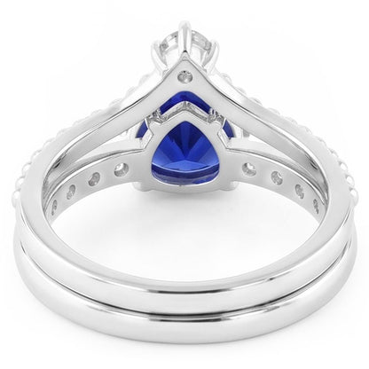 Natural Earth Mined Diamond Wedding Ring Set Trillion Blue Sapphire 2 Carats