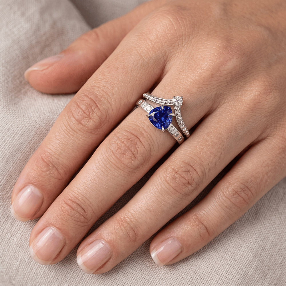 Natural Earth Mined Diamond Wedding Ring Set Trillion Blue Sapphire 2 Carats