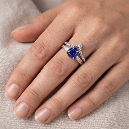 Natural Earth Mined Diamond Wedding Ring Set Trillion Blue Sapphire 2 Carats