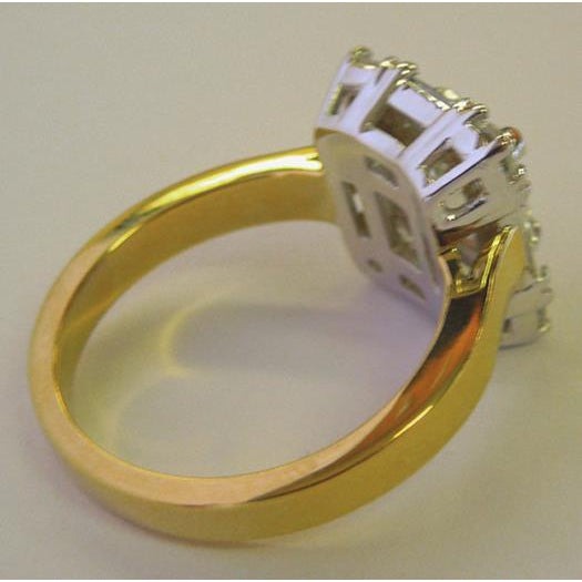 Natural Earth Mined Diamond Women Engagement Ring Emerald Cut 3.11 Carat Two Tone