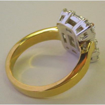 Natural Earth Mined Diamond Women Engagement Ring Emerald Cut 3.11 Carat Two Tone