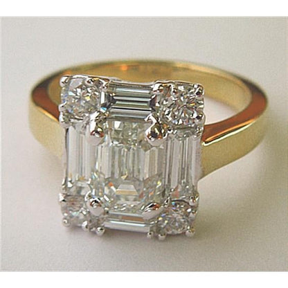 Natural Earth Mined Diamond Women Engagement Ring Emerald Cut 3.11 Carat Two Tone