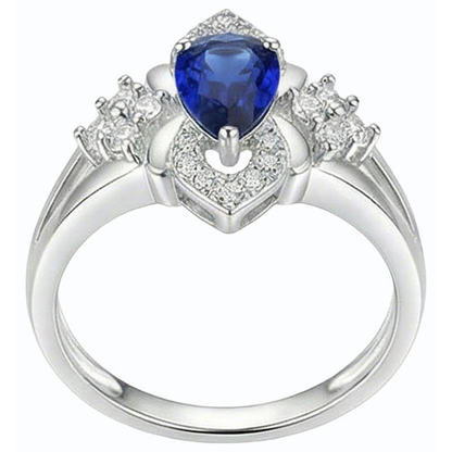 Natural Earth Mined Diamond & Gemstone Ring Pear Sri Lankan Sapphire 14K Gold 2.50 Carats