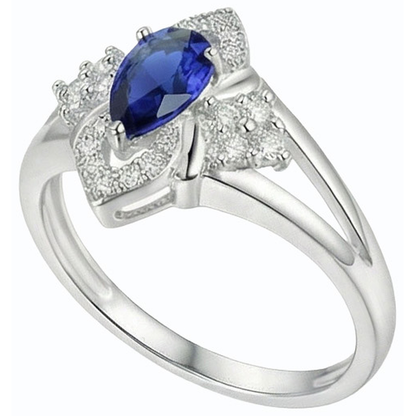Natural Earth Mined Diamond & Gemstone Ring Pear Sri Lankan Sapphire 14K Gold 2.50 Carats