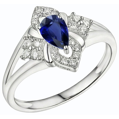 Natural Earth Mined Diamond & Gemstone Ring Pear Sri Lankan Sapphire 14K Gold 2.50 Carats