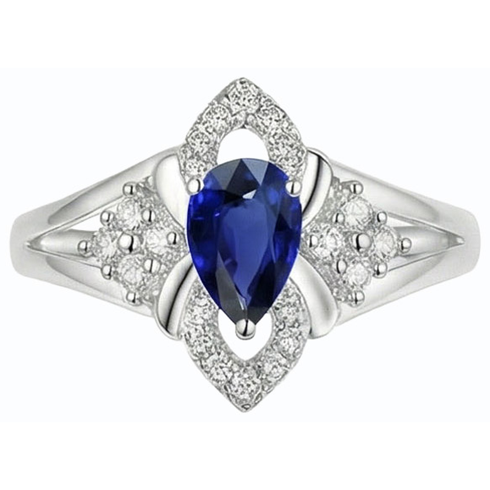 Natural Earth Mined Diamond & Gemstone Ring Pear Sri Lankan Sapphire 14K Gold 2.50 Carats